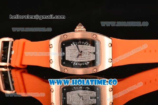 Richard Mille RM007 Miyota 6T51 Automatic Rose Gold Case with Diamonds Dial and Orange Rubber Strap - Click Image to Close